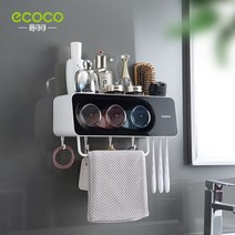 ECOCO 벽 마운트 칫솔 홀더 자동 치약 스 퀴저 디스펜서 세트 욕실 액세서리 랙, [03] 3 cup black