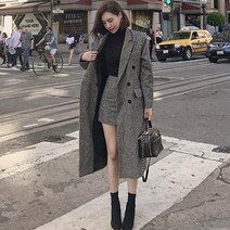 Mao 프랑스 스타일 햅번 버드 격자 무늬 중간 길이 모직 코트 외장 치마 투피스 정장 여성 인터넷 연예인 기질