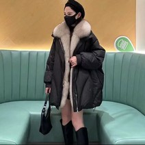 MOSAIRATION트렌디한 기모 패딩 여성 겨울 도톰한 빅 퍼 카라 루즈핏 하프 패딩 아우터 러쉬 블랙 M-3XL