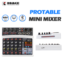 BOMGE Wireless 6-Channel Portable Mixer USB Interace Sound Card with 16 DSP Echoes 48V Phantom Power, White, EU, BMG-06D