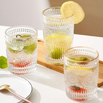 플리츠유리컵 플랫화이트잔 아인슈페너잔 아이스 아메리카노 컵, 투명골드림, 언더락