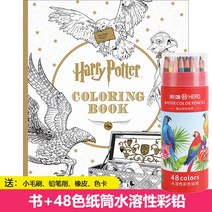 해리포터 영어 버전 컬러링북 색칠하기 책 색연필 세트 성인 취미 드로잉 색칠북, 해리포터 컬러링북+48색 원형 케이스 색연필