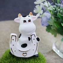 행운편자 도자기 소 장식품 장식품 말굽장식 도자기장식 소띠선물 소장식 황금소 재물소품 풍수인테리어, 젖소