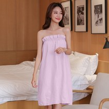 미용실 목욕 스커트 얇은 워싱 면 튜브톱 목욕 타월 잠옷 스커트 여 가슴 랩 하객복 찜질옷 물 흡수, 보라색, 평균 크기