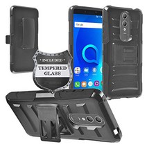 Z-GEN - Alcatel Onyx 5008R TCL A1X A503DL - Hybrid Armor Phone Case w/Stand/Belt Clip Holster + Tem, 1, CV1 Black