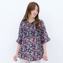 [이헌영] 텐셀 나염 프릴 블라우스 네이비 21BS5064B1