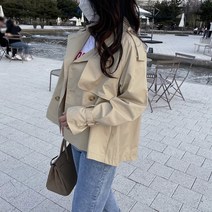 [비비애르] 썸머 클래식 숏 크롭 바바리 트렌치 코트 자켓 언발 트렌디한 투버튼 여성 여름 아우터