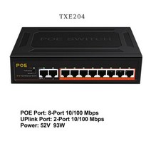 POE 스위치 기가비트 TEROW Link TE204 5/6/8/10 포트 10/100Mbps 4 + 2 카메라 용 VLAN 전원 공급 장치가 있는 고속 이더넷, TXE204