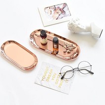 스테인리스 타원 액세서리 트레이, 로즈골드, L