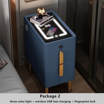 스마트 협탁 인테리어 라이트 럭셔리 침대 옆 테이블 터치 가죽 USB 무선 충전 LED 조명 지문 잠금 오디오 호텔 나이트 스탠드, 40x25x50cm, 07 blue package 2