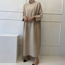 가을 겨울 루즈핏 반목 폴라 니트 롱 원피스 빅사이즈 임산부 만삭