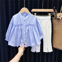소녀 의상 아동복 어린이 봄과 가을 새로운 서양식 긴팔 셔츠 1 세 234 세 아기의 유행 벨 바지