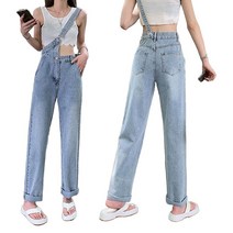 JUSTFEELING 오버핏 데일리 슬림 데님 일자 롱 청 멜빵 바지