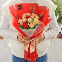 벨르 비누꽃 조화 페레로로쉐 꽃다발 + 초콜릿 7p, 레드