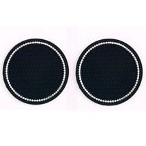 미끄럼 방지 자동차 물컵 패드 다이아몬드 라인석 고무 매트 병 홀더 코스터용 인테리어 컵 홀더 7cm 2 개, Black