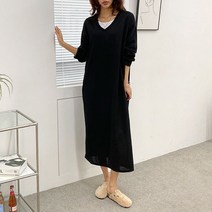보리맘 노에이 이너 브이넥 빅사이즈 롱 원피스