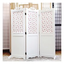 [주식회사 가구야히메] 플라워 패널 미니 3단 원목 파티션 접이식 인테리어 칸막이, 색상:흰색