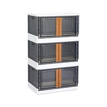 뚜껑이 있는 보관함 - 접이식 보관함 투명 블랙 옷장 오거나이저 58 9L(19갤런) 쌓을 수 장난감 보관 문이 플라스틱 보관 용기 책 보관용 상자(3팩), 19 Gal_3팩