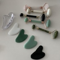 로즈쿼츠 괄사 마사지 도구 셀툴라이트 제거 천연 옥 얼굴붓기빼는법 림프 순환 마사지 갈바닉 발 부종, 롤러, 7.그린민트롤러