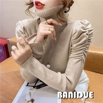 [바니드] 여성 목폴라 슬림핏 퍼프소매 예쁜 쫄티 니트스웨터 셔링 이너티 1393