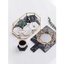화장품 향수 트레이 수납함 보관함 진열대 정리대, 상세이페이지 참고, 구리 막대 유리 팔각형 디스크 S