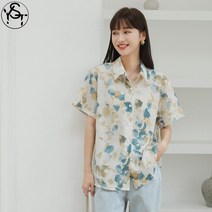 YST 여성용 루즈핏 여름반팔셔츠 캐주얼프린트셔츠