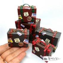돌하우스월드 미니어처 빈티지 트렁크 가방, 대, 갈색 줄