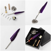 만년필 잉크 펜촉 받침대 깃털 만년필 선물 퍼플