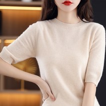 봄 여름 캐시미어 반팔 니트티 여성 라운드 반팔