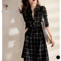 여성 카라넥 체크패턴 캐주얼 봄 가을 긴팔 원피스