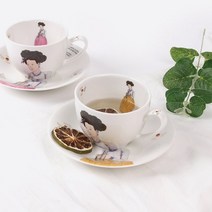 기타 바보사랑[디자인에버]신윤복 미인도 전통기법 도자기 찻잔 세트[무료배송]
