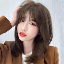하이유니 레이어드 C컬 펌 중단발 헤어 단발 통가발 가발 35cm + 거치대 세트, 허니브라운 / 35cm