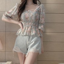 Ssysomey 여성 데일리 셔츠 반팔 남방 링클 티 블라우스