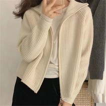 루즈핏 더블 지퍼 가디건 하이넥 후드 집업 니트 점퍼 캐쥬얼 스타일 출근 복장 상의 겨울