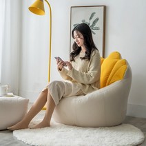 유럽풍 인테리어 가성비굿 꽃잎 가죽 원목 예쁜 테라스 엔틱 좌식 접이식쇼파 안락의자 카페 패브릭 가성비쇼파, [페탈] 다크 그레이 + 옐로우