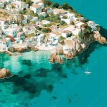 풍경 지중해마을 보석자수, 80x80 cm