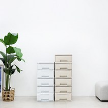 리빙스마일 베이직 심플 라탄 와이드 플라스틱 서랍장, 7단, 아이보리