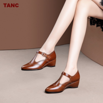 TANC 여자 스트랩 웨지 구두 미들 힐 메리제인 슈즈 단화