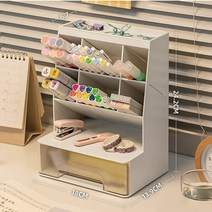 미니 서랍 칸막이 연필꽂이 사무용품 책상 정리함 데스크 오거나이저, 베이지 투명