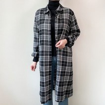 미즈큐즈 / 체크 레이어드 가을 루즈핏 레이어드 롱 셔츠 원피스