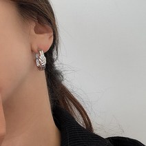 두줄 매듭 꼬임 꽈배기 볼드 원터치 링귀걸이 티타늄