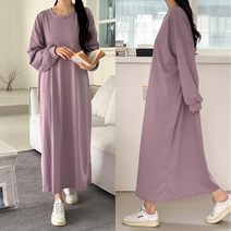 퍼니걸스 6082 데일리 박시핏 라운드 무지 롱 원피스 여성의류