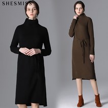 쉬즈미스 쉬즈미스 벨티드 하이넥 울 니트 원피스