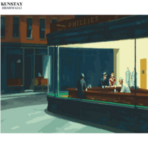 쿤스테이 DIY 명화그리기 2+1 40x50 20x20 고흐 피카소 마티스 바스키아 유화 그림 코팅제 세트, A016 에드워드 호퍼__밤의 사람들