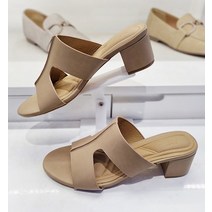 리프 소가죽 옆트임 미들힐 뮬 슬리퍼 (6cm)