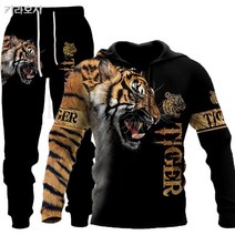 남성 트레이닝 세트 Tiger 3D Printed Mens 운동복 Hoodies 가을 겨울