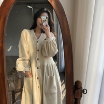 프린스타우아한 빈티지 싱글 브레스트 튜닉 캐주얼 코듀로이 롱 드레스 여성용 포켓 포함 긴팔 가을 겨