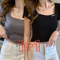여성 U넥 반팔티 여름 슬림핏 100%면 숏 티셔츠 2C648