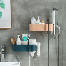 1+1 무타공 욕실선반 헤어드라이기 거치대 (그레이/블루/핑크), 드라이기거치대 - 블루 + 블루