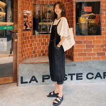오버롤점프수트 블랙 여성 여름 디자인감각 칠부 조거팬츠 쉬폰 상의 2295158595
